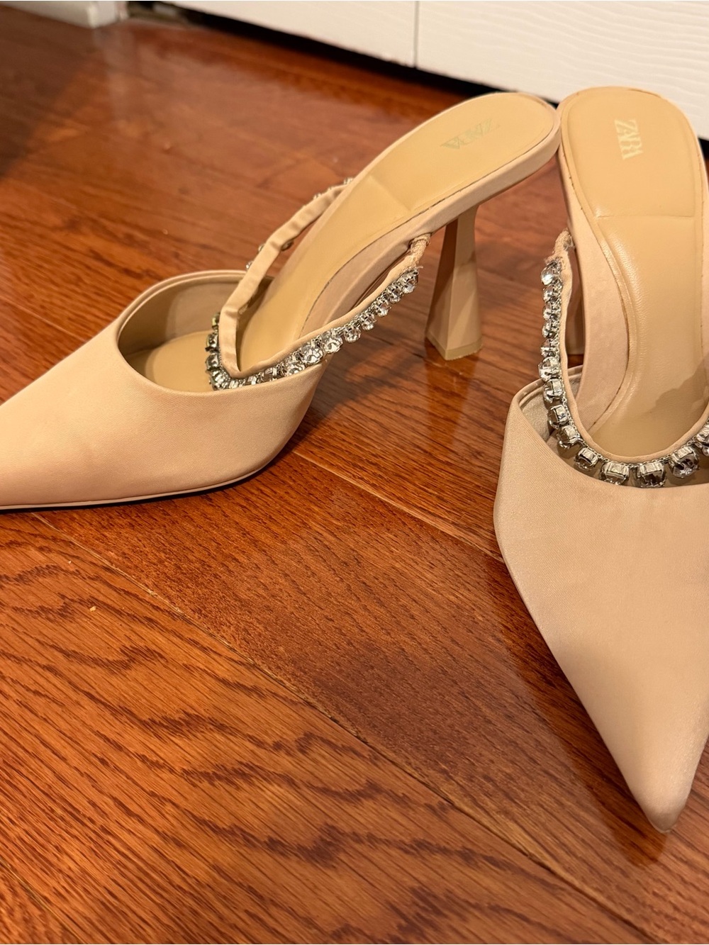 Zara Jeweled Satin Mule Nude - Picture 11 of 12